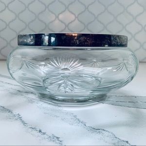Manco Silver Rimmed Starburst Crystal Glass Bowl